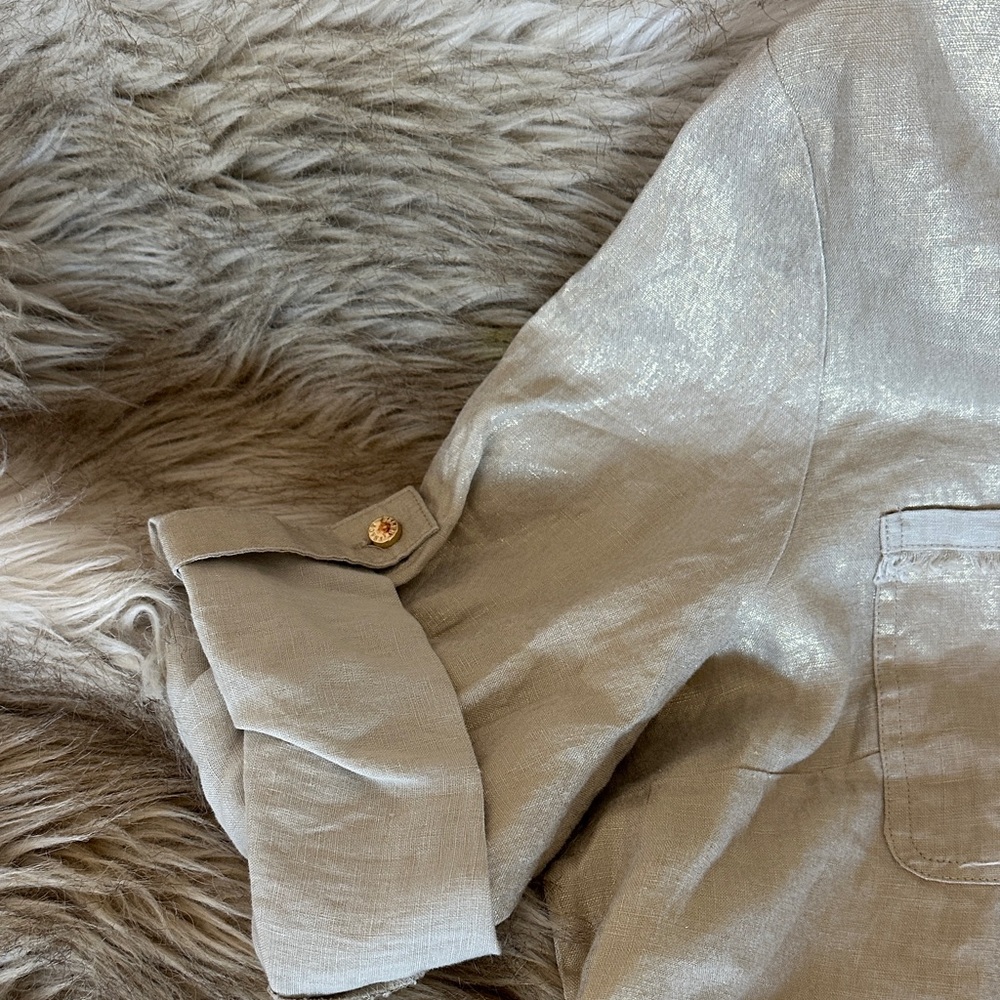 Ellen Tracy 100% linen blouse -  Shimmering Beige Blouse - Picture 3 of 6